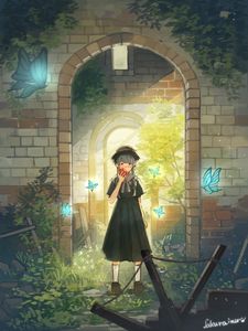 Preview wallpaper girl, apple, arch, anime, art