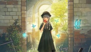 Preview wallpaper girl, apple, arch, anime, art