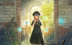 Preview wallpaper girl, apple, arch, anime, art