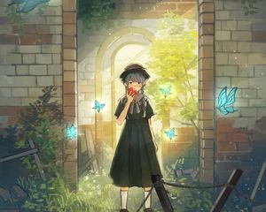 Preview wallpaper girl, apple, arch, anime, art