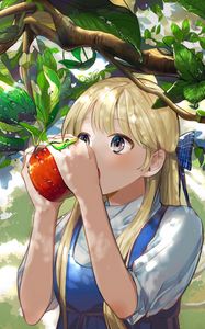 Preview wallpaper girl, apple, garden, anime, art