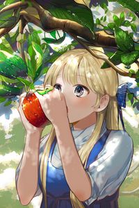 Preview wallpaper girl, apple, garden, anime, art