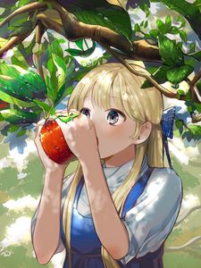 Preview wallpaper girl, apple, garden, anime, art
