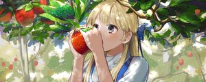 Preview wallpaper girl, apple, garden, anime, art