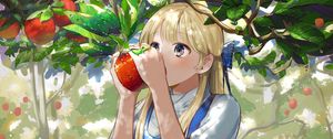 Preview wallpaper girl, apple, garden, anime, art