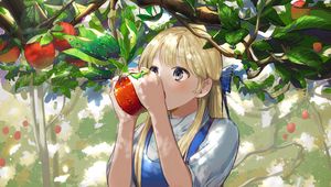 Preview wallpaper girl, apple, garden, anime, art