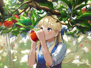 Preview wallpaper girl, apple, garden, anime, art