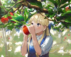 Preview wallpaper girl, apple, garden, anime, art