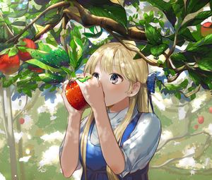 Preview wallpaper girl, apple, garden, anime, art