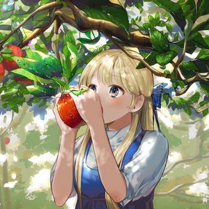 Preview wallpaper girl, apple, garden, anime, art