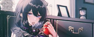 Preview wallpaper girl, apple, vintage, anime, art