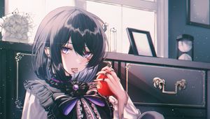 Preview wallpaper girl, apple, vintage, anime, art