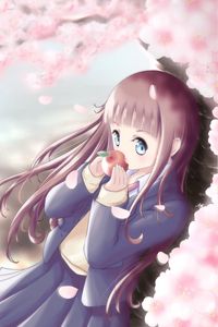 Preview wallpaper girl, apples, petals, sakura, anime