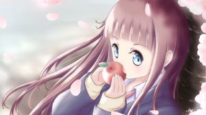 Preview wallpaper girl, apples, petals, sakura, anime
