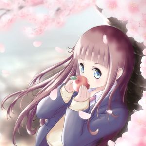 Preview wallpaper girl, apples, petals, sakura, anime