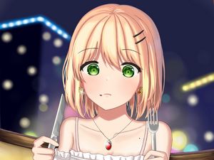 Preview wallpaper girl, appliances, plate, meal, anime