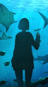 Preview wallpaper girl, aquarium, fish, underwater world, art