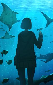 Preview wallpaper girl, aquarium, fish, underwater world, art