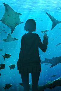 Preview wallpaper girl, aquarium, fish, underwater world, art