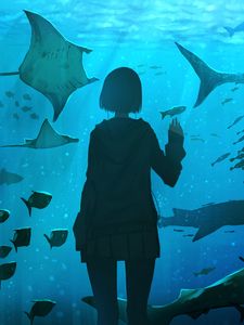 Preview wallpaper girl, aquarium, fish, underwater world, art