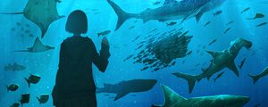 Preview wallpaper girl, aquarium, fish, underwater world, art