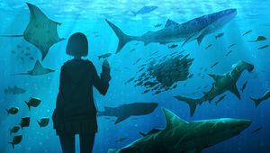 Preview wallpaper girl, aquarium, fish, underwater world, art