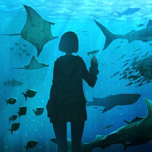 Preview wallpaper girl, aquarium, fish, underwater world, art