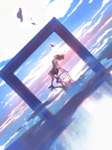 Preview wallpaper girl, arch, chair, hat, anime