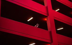 Preview wallpaper girl, architecture, red, minimalism