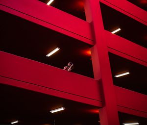 Preview wallpaper girl, architecture, red, minimalism