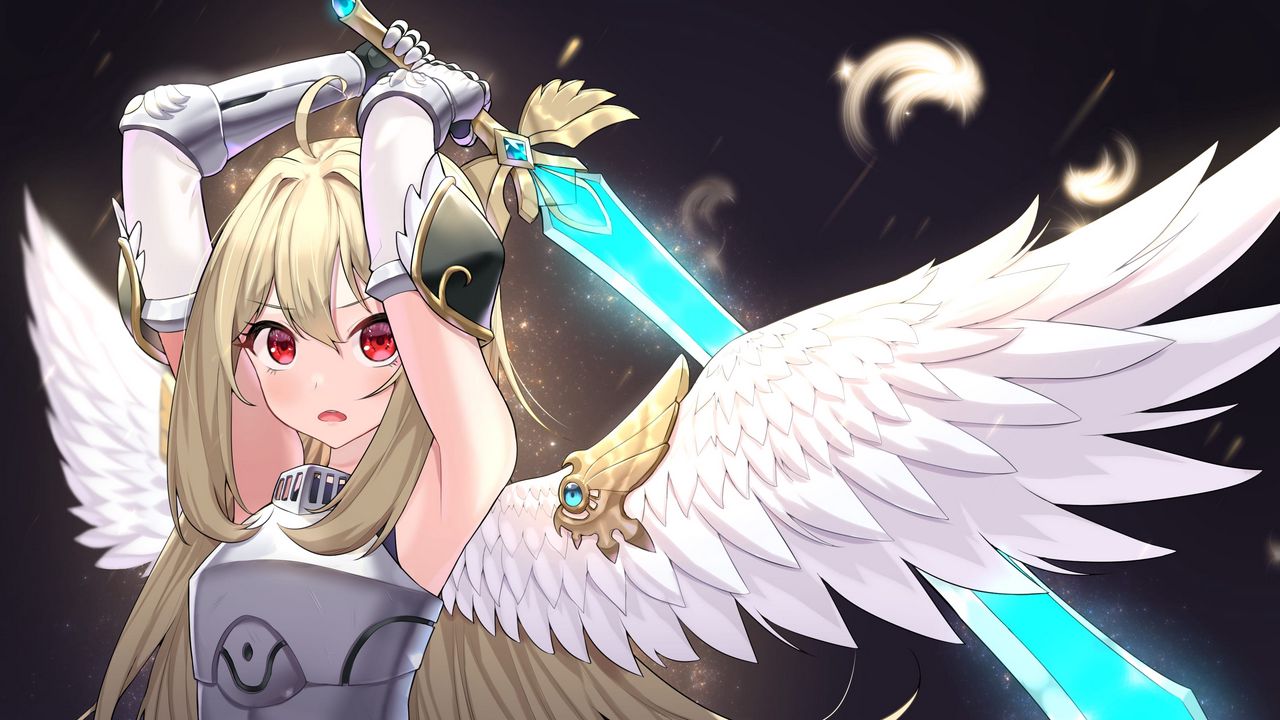 Wallpaper girl, armor, wings, sword, anime