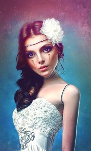 Preview wallpaper girl, art, digital art, cute, dress, look