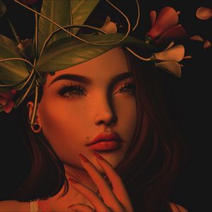 Preview wallpaper girl, art, face, wreath, leaves, flowers