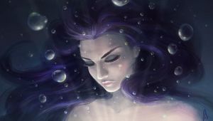 Preview wallpaper girl, art, face, hair, underwater, bubbles