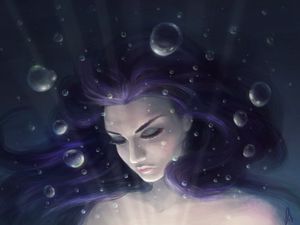 Preview wallpaper girl, art, face, hair, underwater, bubbles