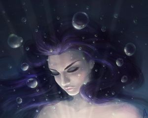 Preview wallpaper girl, art, face, hair, underwater, bubbles