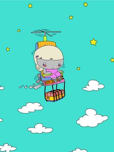 Preview wallpaper girl, art, flight, sketch, chair, funny