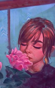 Preview wallpaper girl, art, flower, tenderness