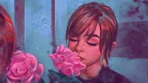 Preview wallpaper girl, art, flower, tenderness