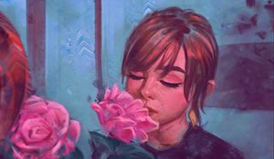 Preview wallpaper girl, art, flower, tenderness