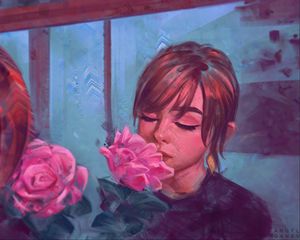 Preview wallpaper girl, art, flower, tenderness