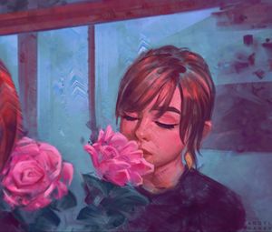 Preview wallpaper girl, art, flower, tenderness