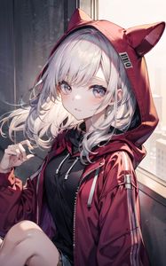 Preview wallpaper girl, art, hood, ears, anime