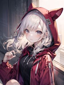 Preview wallpaper girl, art, hood, ears, anime