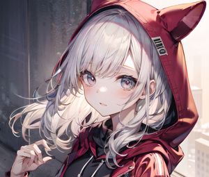 Preview wallpaper girl, art, hood, ears, anime