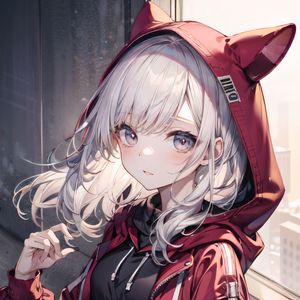 Preview wallpaper girl, art, hood, ears, anime