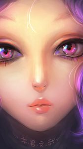 Preview wallpaper girl, art, purple hair, eyes, painting