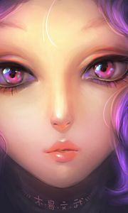 Preview wallpaper girl, art, purple hair, eyes, painting