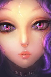 Preview wallpaper girl, art, purple hair, eyes, painting