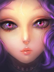 Preview wallpaper girl, art, purple hair, eyes, painting